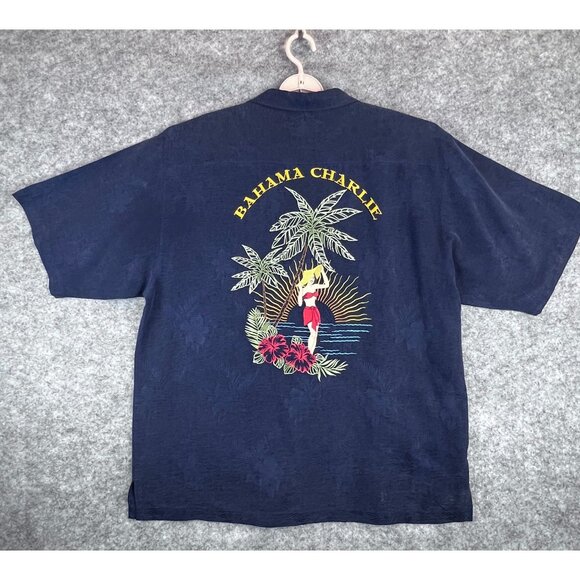 Eagle Dry Goods Mens L Navy 100% Silk Resort Camp Short Sleeve Hawaiian Shirt - Picture 4 of 13